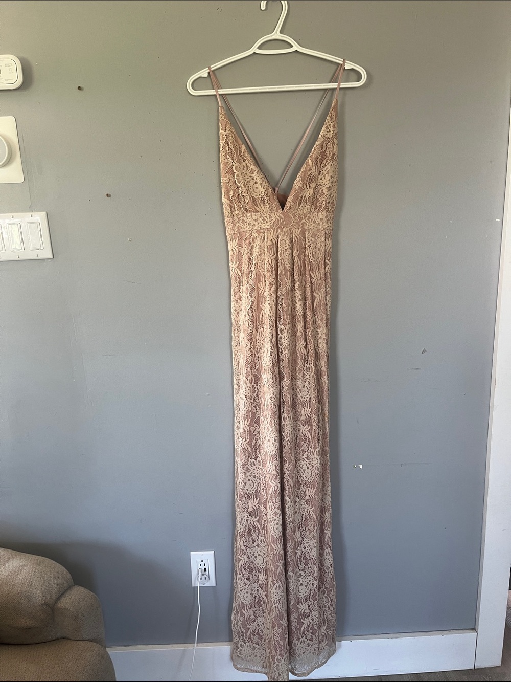 Lulu's Blush Pink Lace Maxi Slip Dress Large